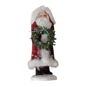 Vintage Santa Claus Figurine Holding Wreath Christmas Holiday Decor